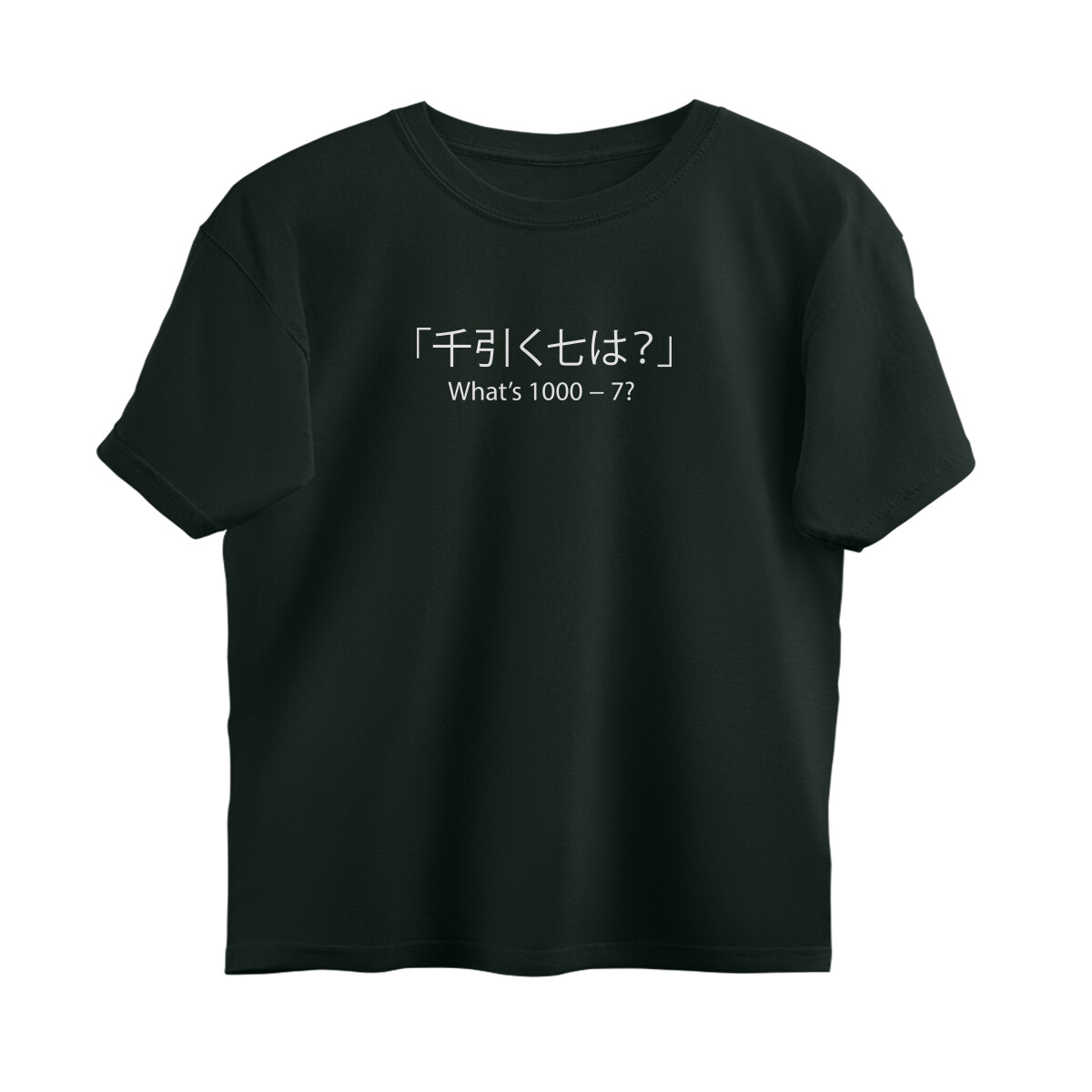 Black Minimal Text T-Shirt – “What’s 1000 − 7?” Edition